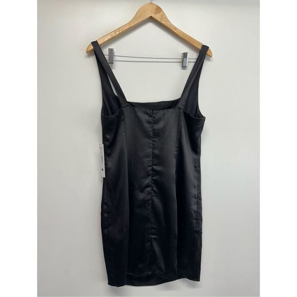 AQUA Mini Satin Dress Size Large Black‎ Square Neck Sleeves Exclusive NWT - Picture 9 of 13